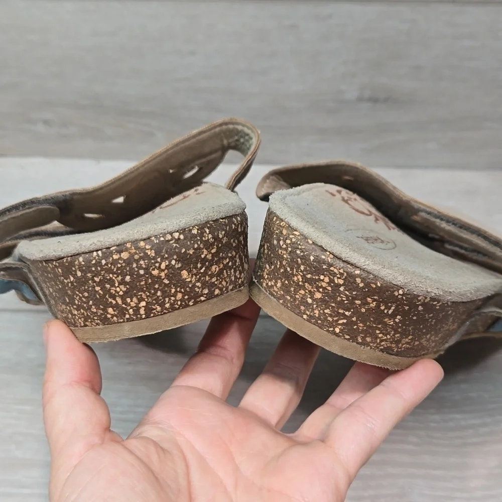 Aetrex Women Wedge Leather Sandals Shoes sz 11